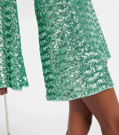 Glitter Jurk Mini V-hals Wijde Mouwen Feestelijke Jurk