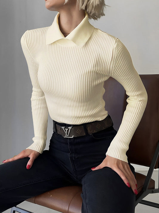 Dames Trui Lange Mouwen Gebreid Polo Top - StudioMarella