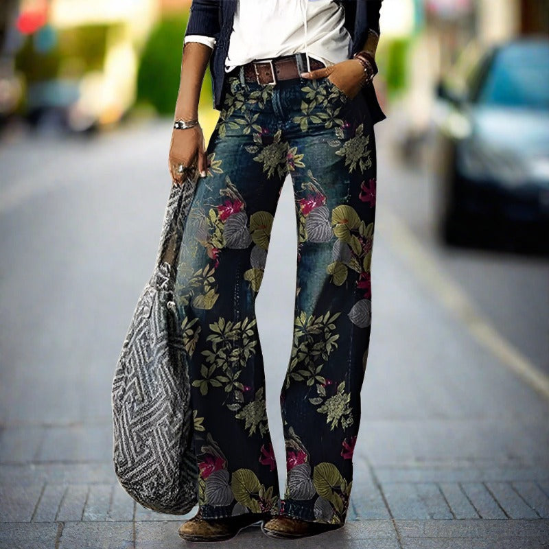 Dames Jeans Bloemenprint Comfortabele Fit Losse Zomerbroek - StudioMarella