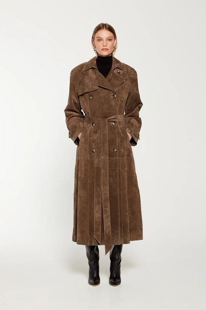 Dames Trenchcoat Suède Look Stijlvolle Herenstijl
