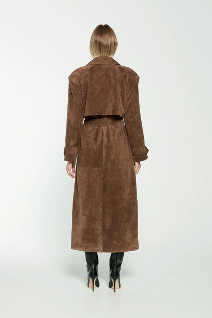 Dames Trenchcoat Suède Look Stijlvolle Herenstijl