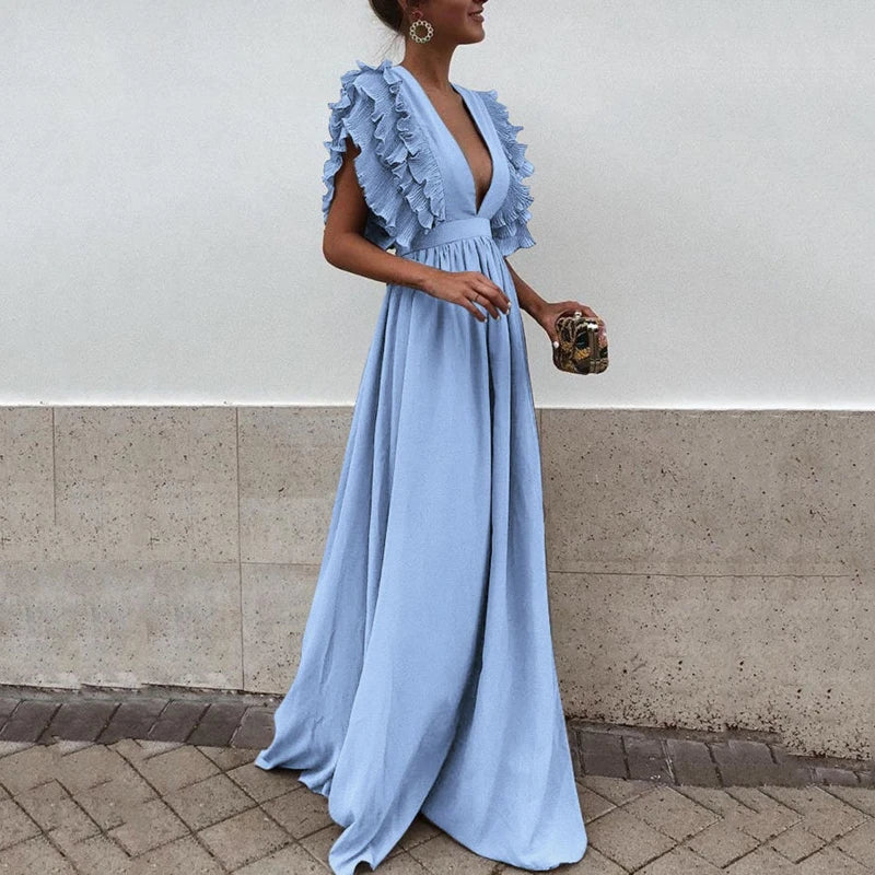 Vrouwelijke Maxi Jurk Gala Stijl met Gebogen Mouwen - StudioMarella