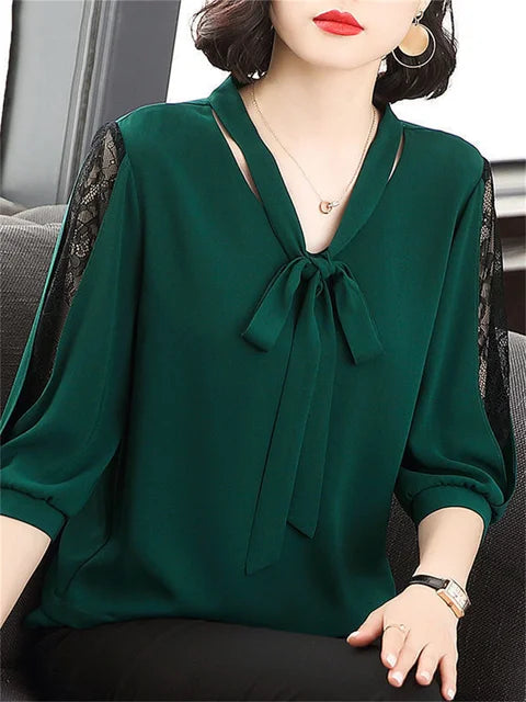 Vrouwen Zomer Blouse met Kanten Mouwen - StudioMarella
