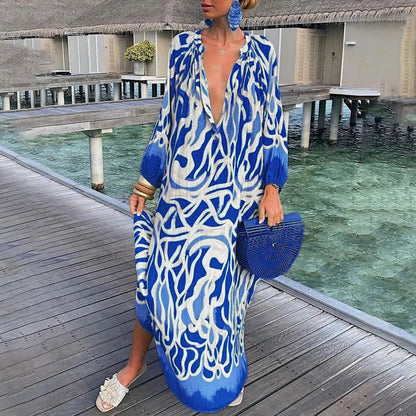 Vrouwen Lichtgewicht Boho Design Maxi Zomerjurk met lange mouwen - Aliyah