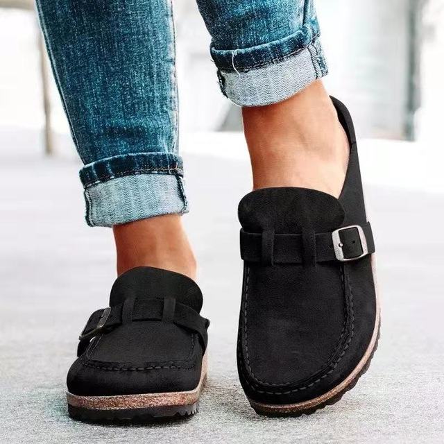 Dames Loafers Comfortabel Leer Met Gesp