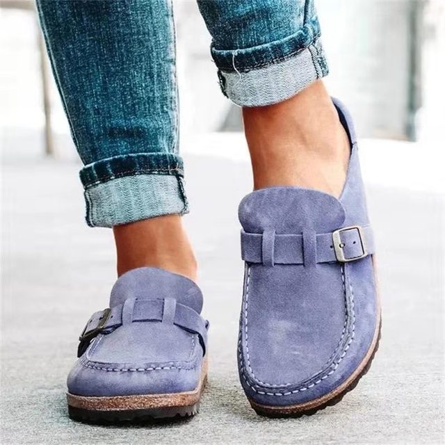 Dames Loafers Comfortabel Leer Met Gesp