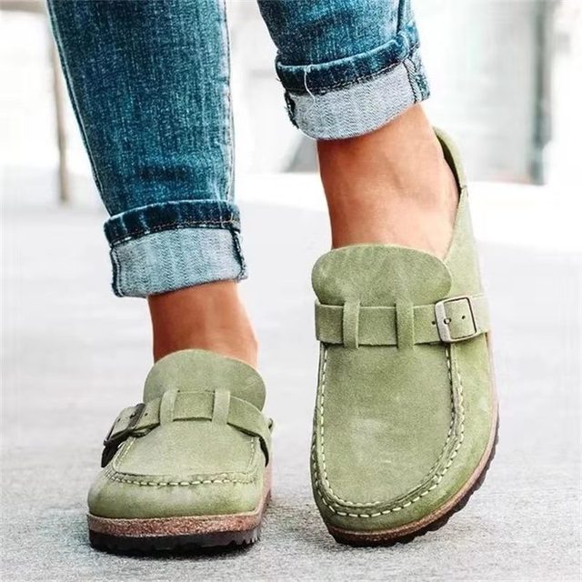 Dames Loafers Comfortabel Leer Met Gesp