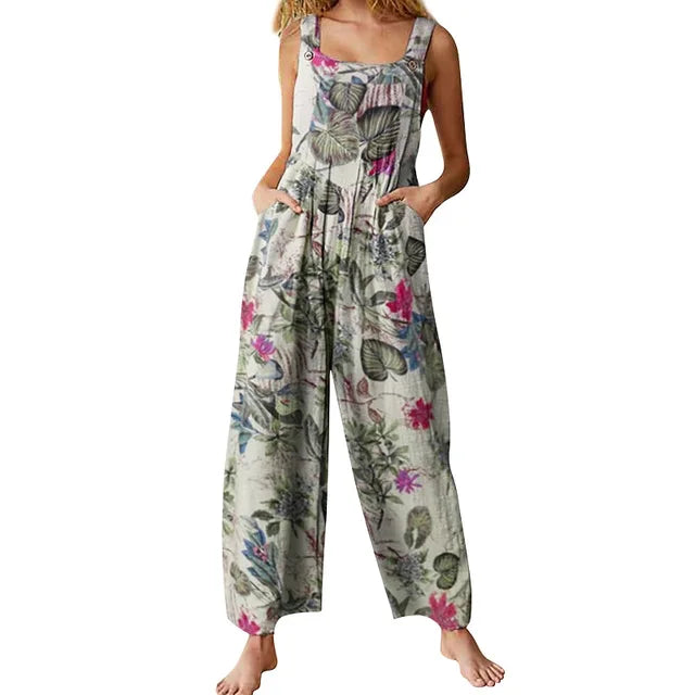 Jumpsuit voor Dames Zomerse Bladprint Luchtig en Comfortabel - StudioMarella