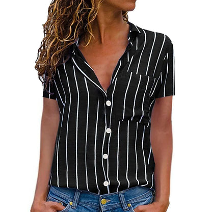 Vrouwelijke Streep Blouse Zomer Jurkstof Elegante Look