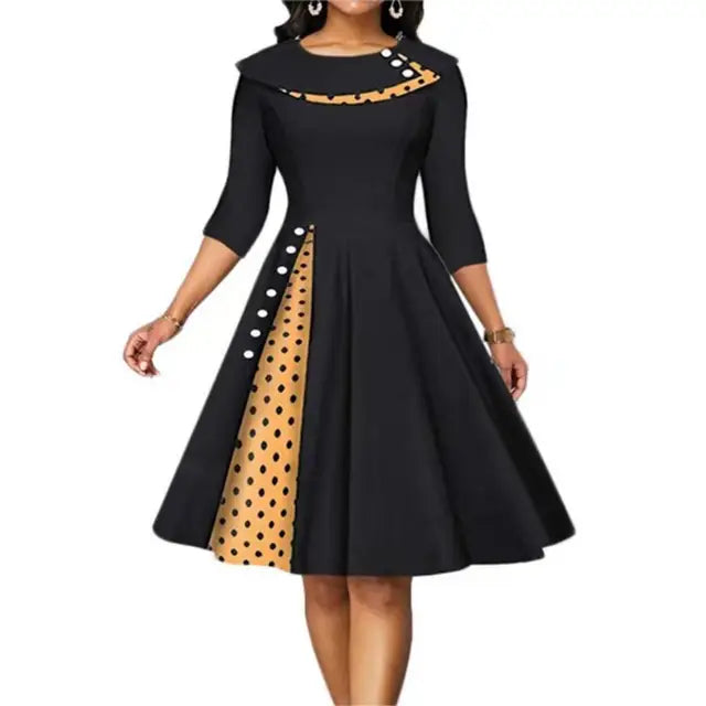 Vrouwelijke Lange Mouw Jurk met Polka Dots voor Cocktail Party - StudioMarella