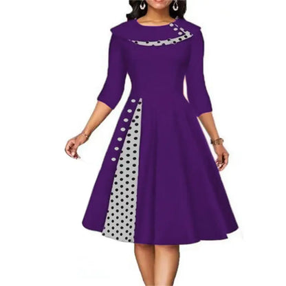 Vrouwelijke Lange Mouw Jurk met Polka Dots voor Cocktail Party