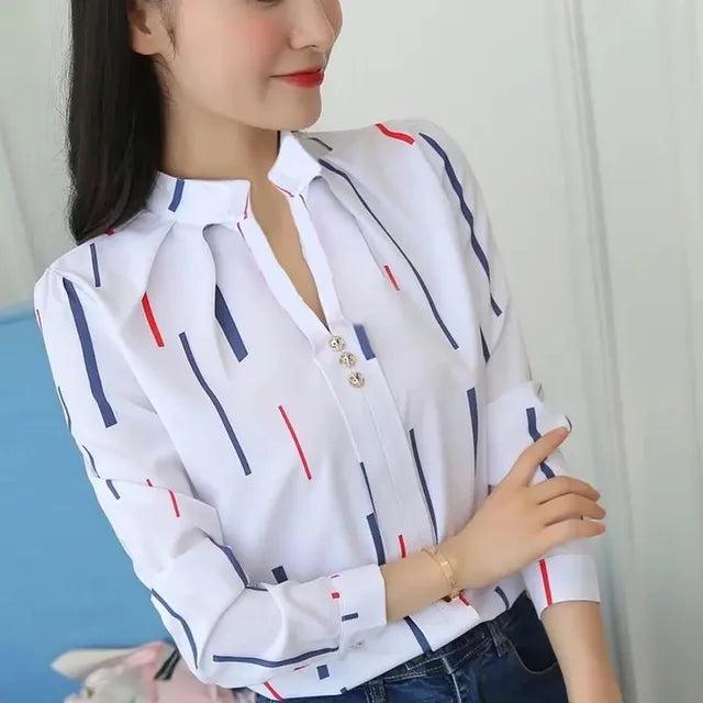 Dames Blouse Wit met Strepen Klassiek Stijl - StudioMarella