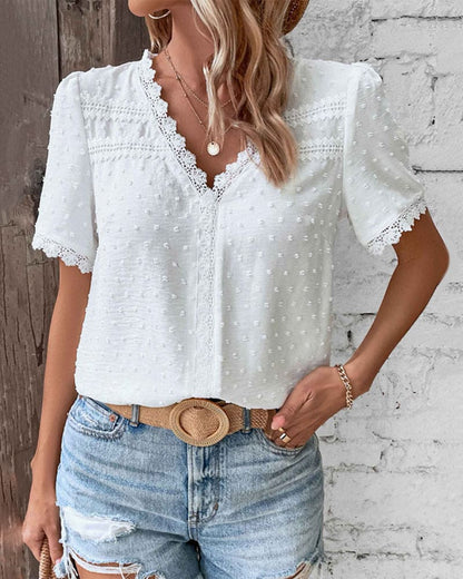 Vrouwelijke Zomerblouse Korte Mouw Modern Design
