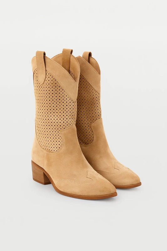 Dames Western Laarzen met Perforatie en Blokhak Stoer - StudioMarella