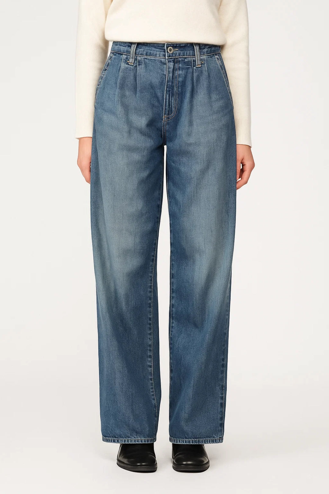 Dames Jeans Wide Leg High Waist met Plooien Casual Stijl - StudioMarella