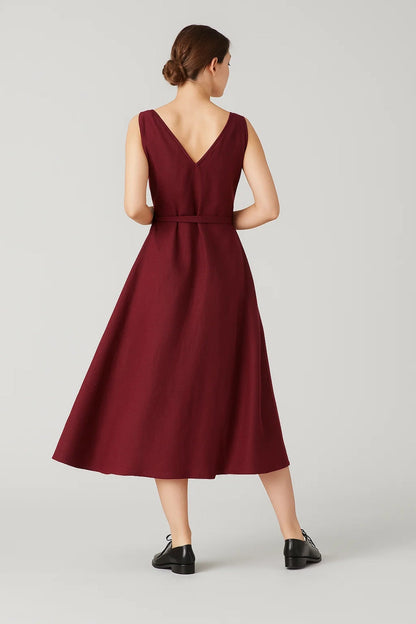 Midi Jurk Dames Wikkeljurk met V-hals en Strikceintuur Elegant