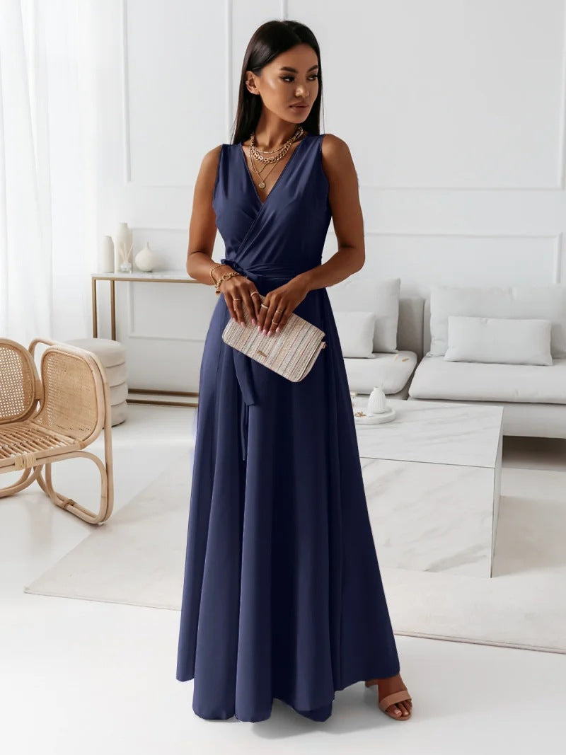 Wille Dames Lange Jurk | Elegante V-hals, Donkergroen Maxi Jurk 5