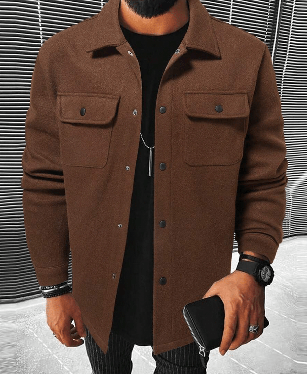 Heren Shacket Casual met Borstzakken en Ritssluiting