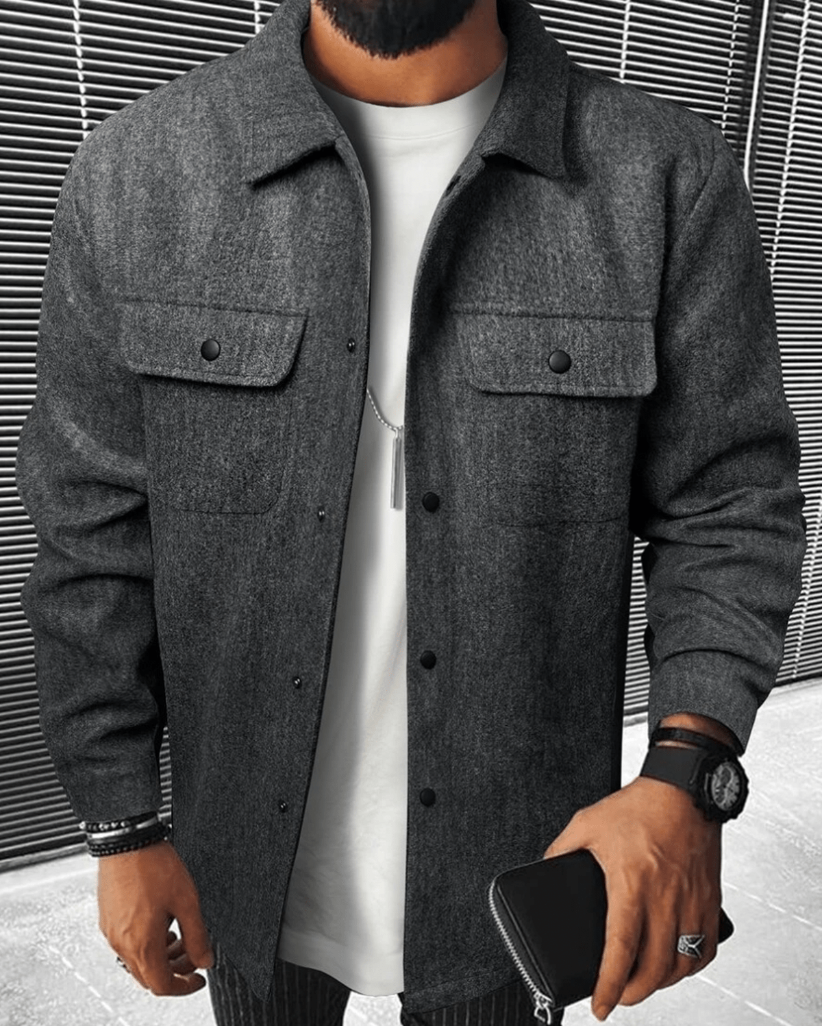 Heren Shacket Casual met Borstzakken en Ritssluiting