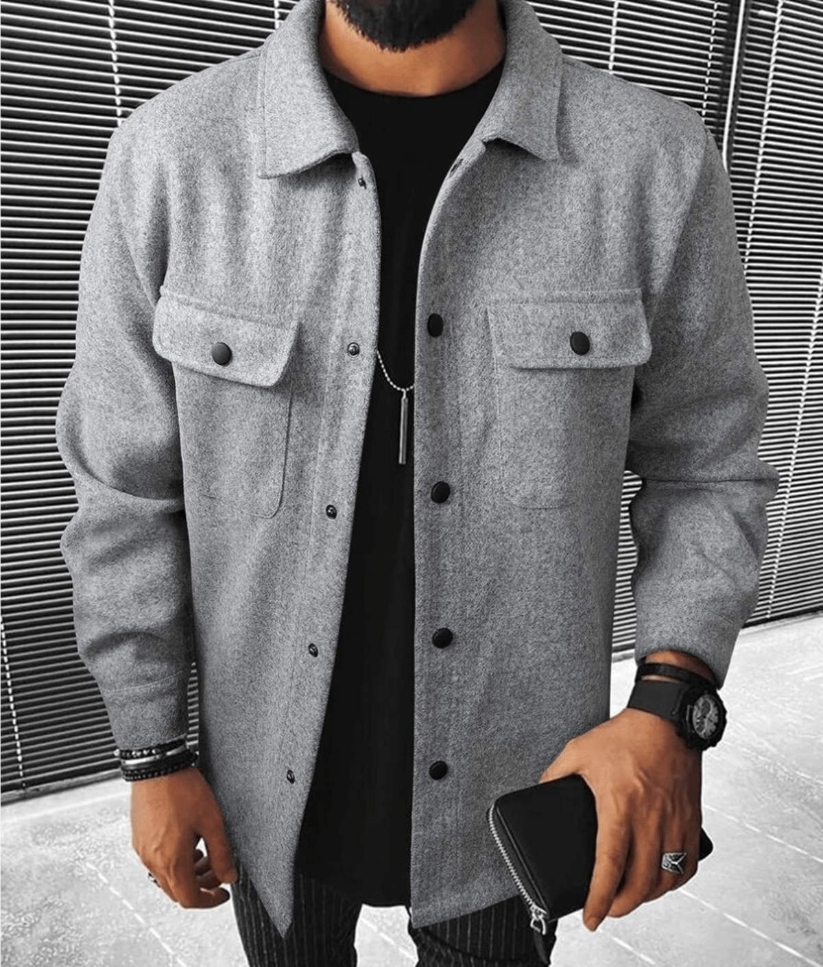 Heren Shacket Casual met Borstzakken en Ritssluiting