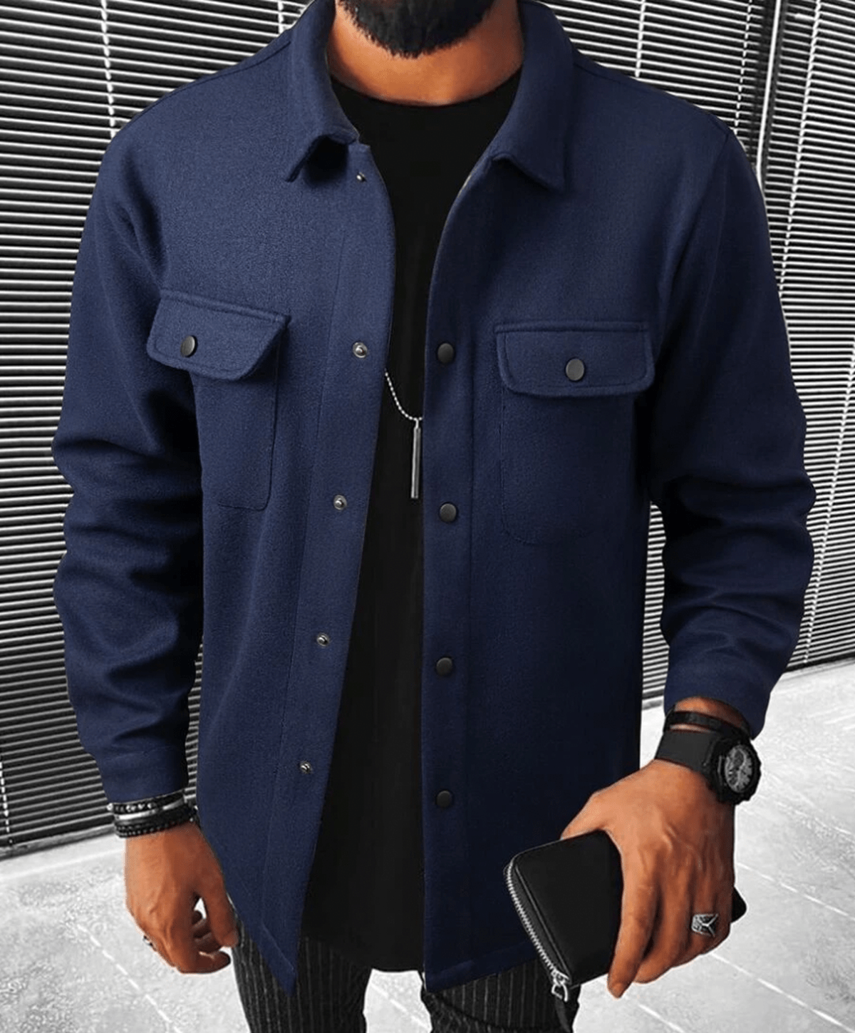 Heren Shacket Casual met Borstzakken en Ritssluiting