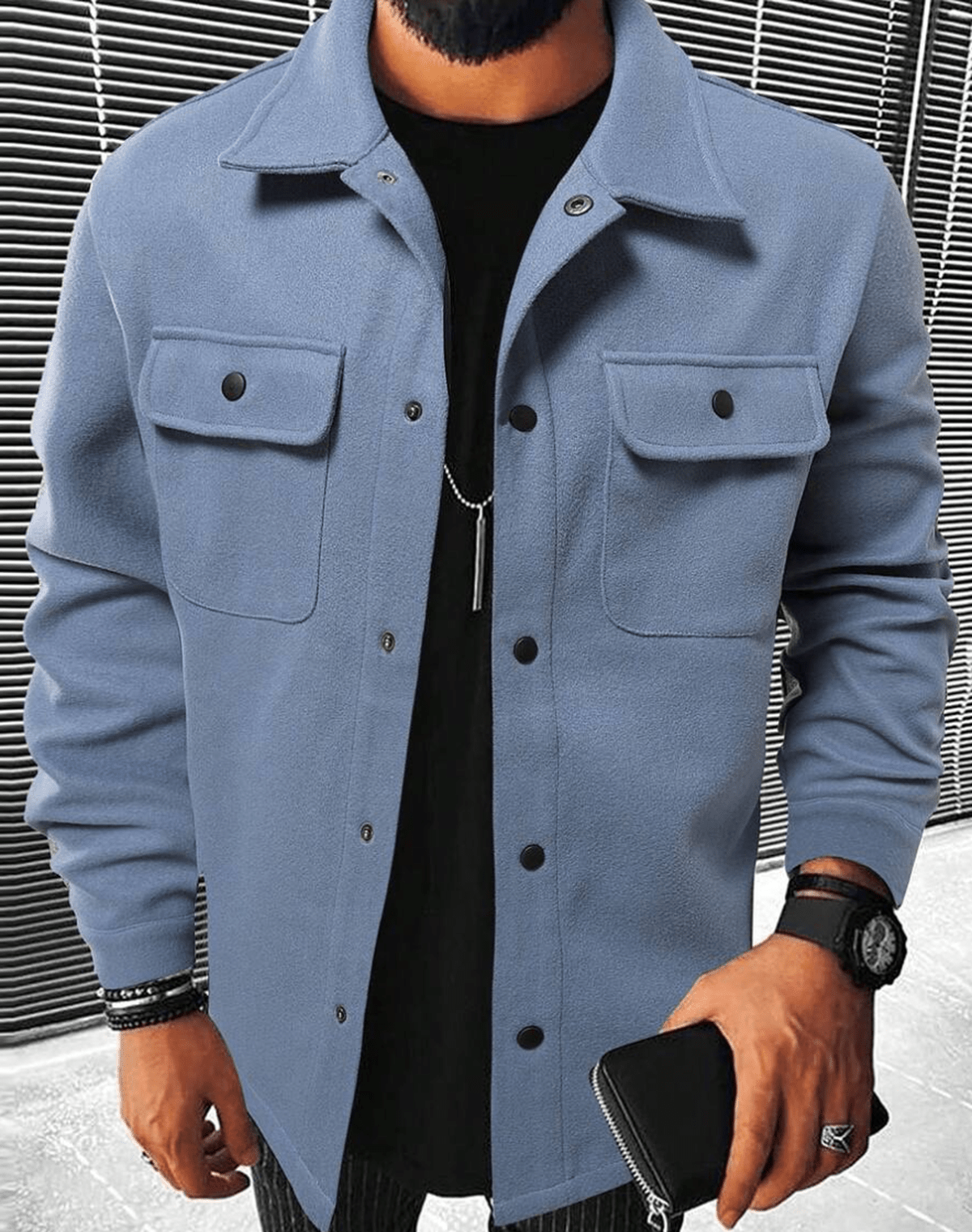 Heren Shacket Casual met Borstzakken en Ritssluiting