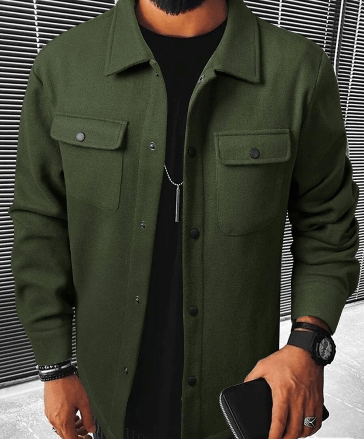 Heren Shacket Casual met Borstzakken en Ritssluiting