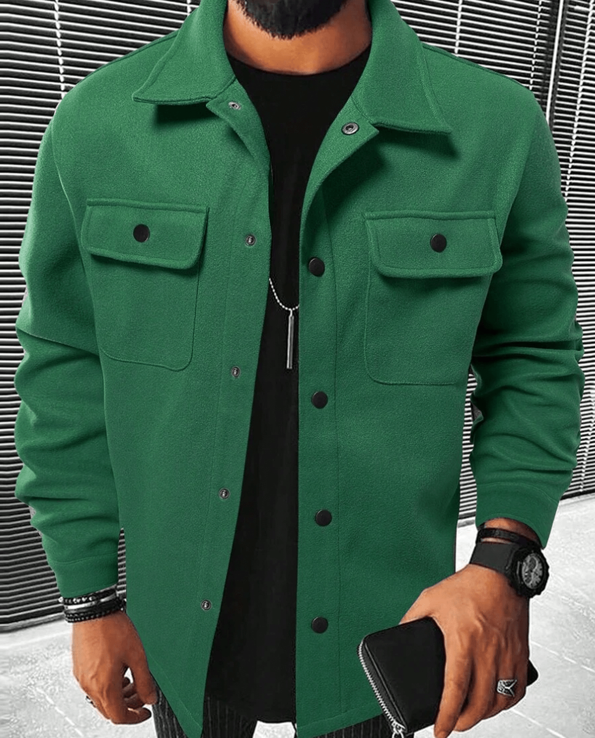 Heren Shacket Casual met Borstzakken en Ritssluiting