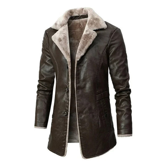 Heren Winterjas PU-Leer Warm Isolerend Elegante Snit - StudioMarella