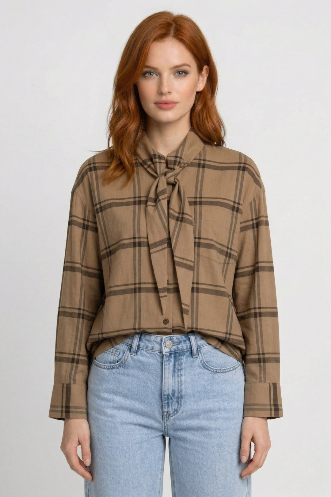 Dames Blouse Geruit Lange Mouwen met Strik