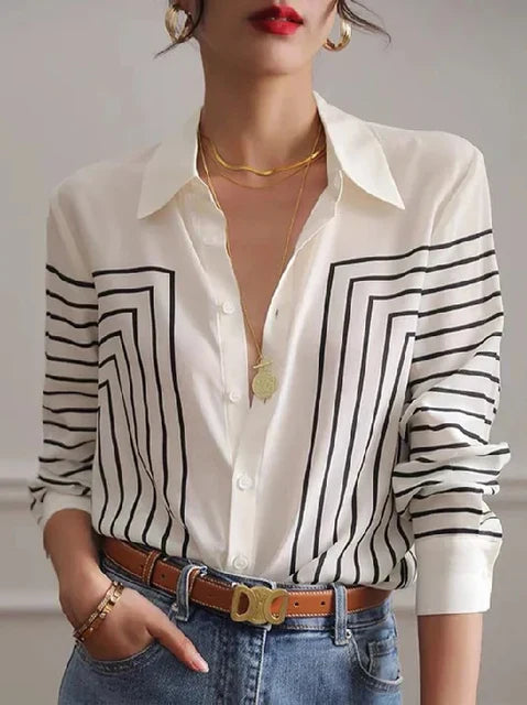 Dames Blouses Met Prints en Lapel Kraag - StudioMarella