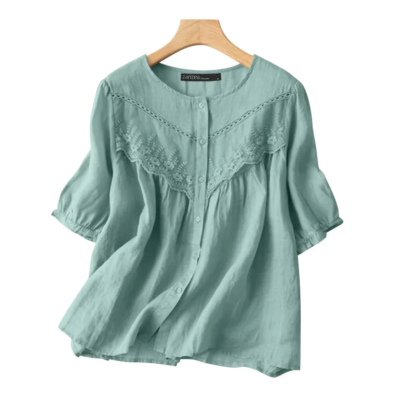 Vrouwelijke Zomer Blouse met Kanten Details