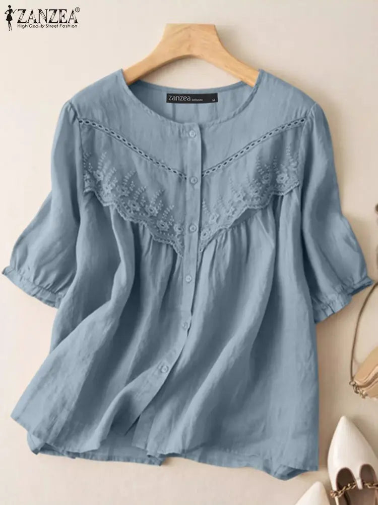 Vrouwelijke Zomer Blouse met Kanten Details - StudioMarella