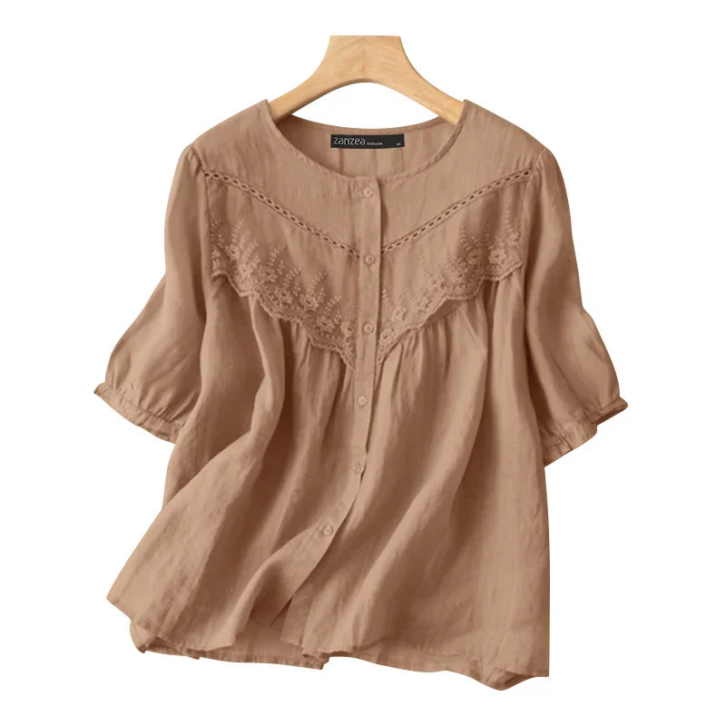 Vrouwelijke Zomer Blouse met Kanten Details