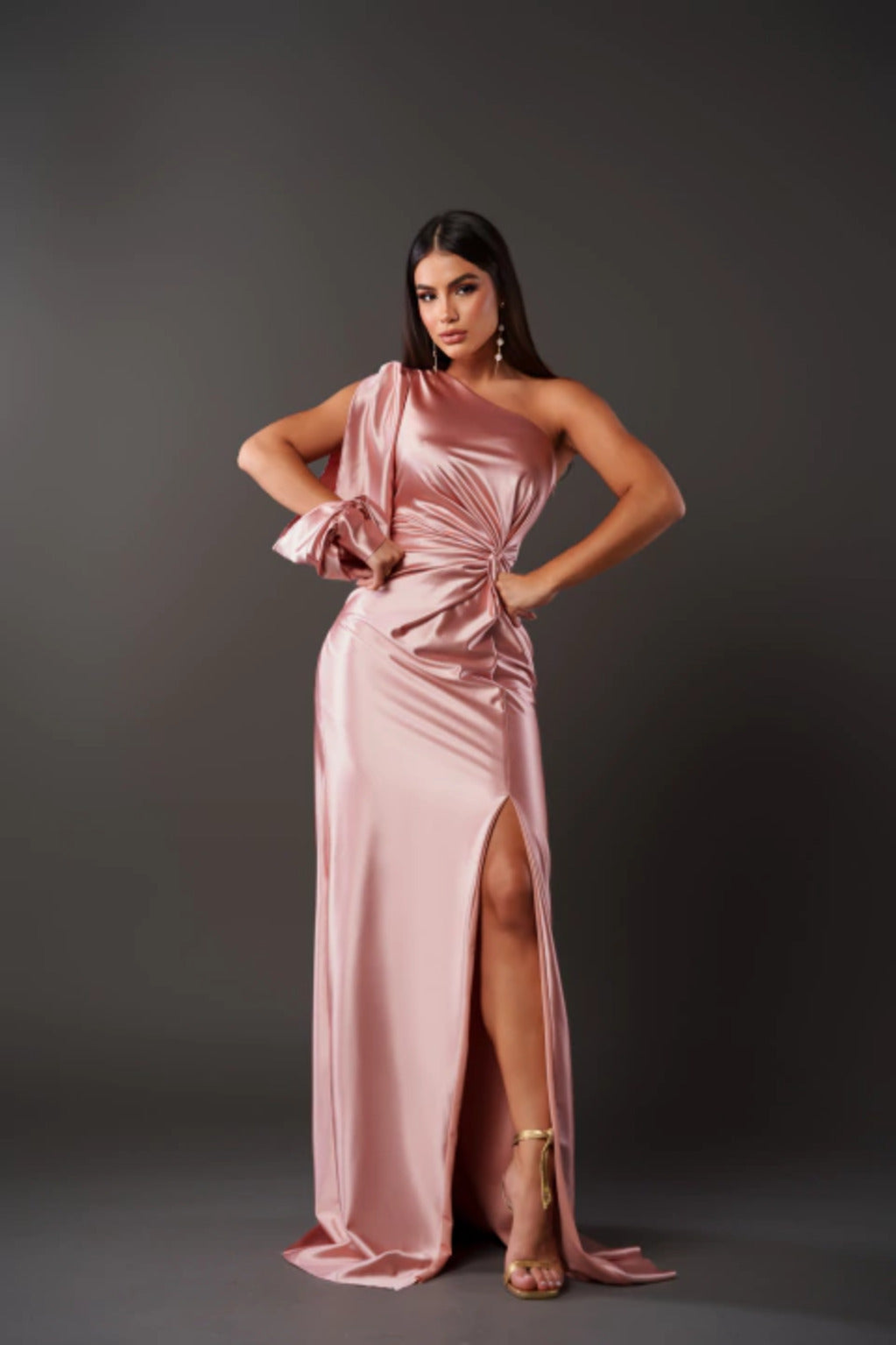 Elegante Avondjurk Satijn One-Shoulder met Diepe Split