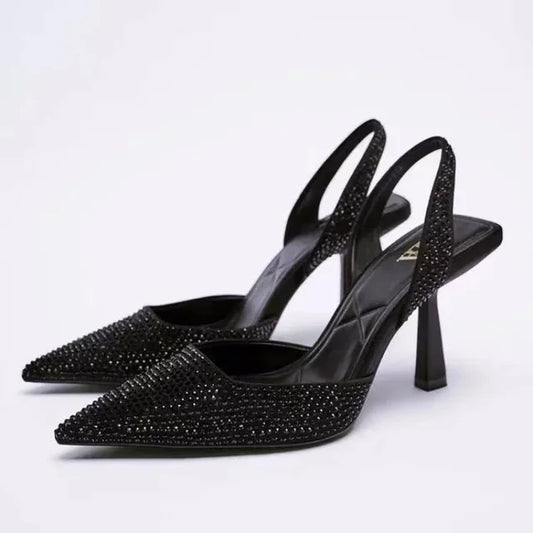 Zwarte Slingback Hakken met Glitters Elegante Stijl - StudioMarella