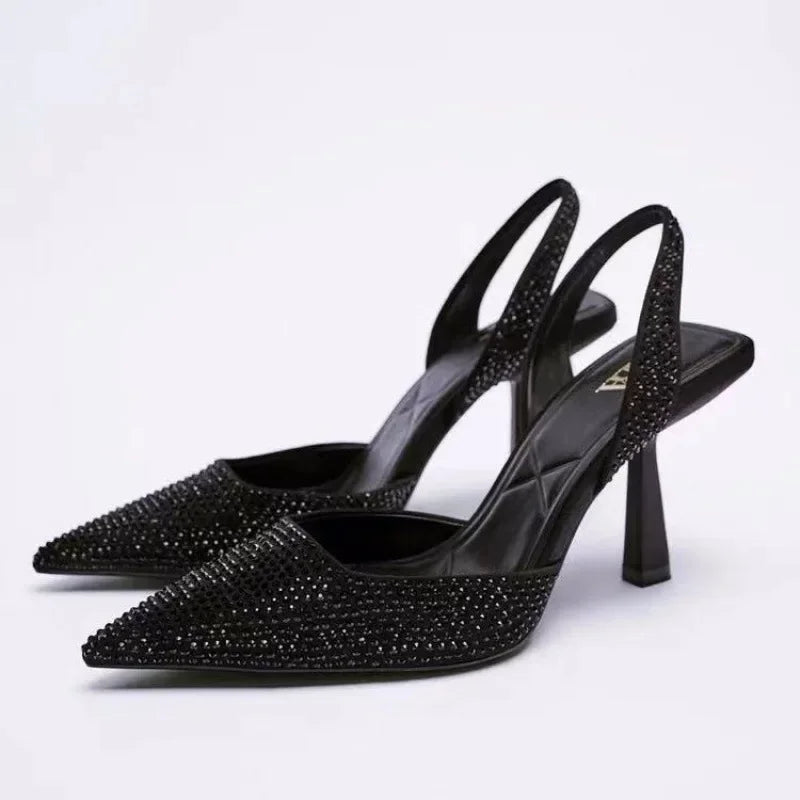 Zwarte Slingback Hakken met Glitters Elegante Stijl