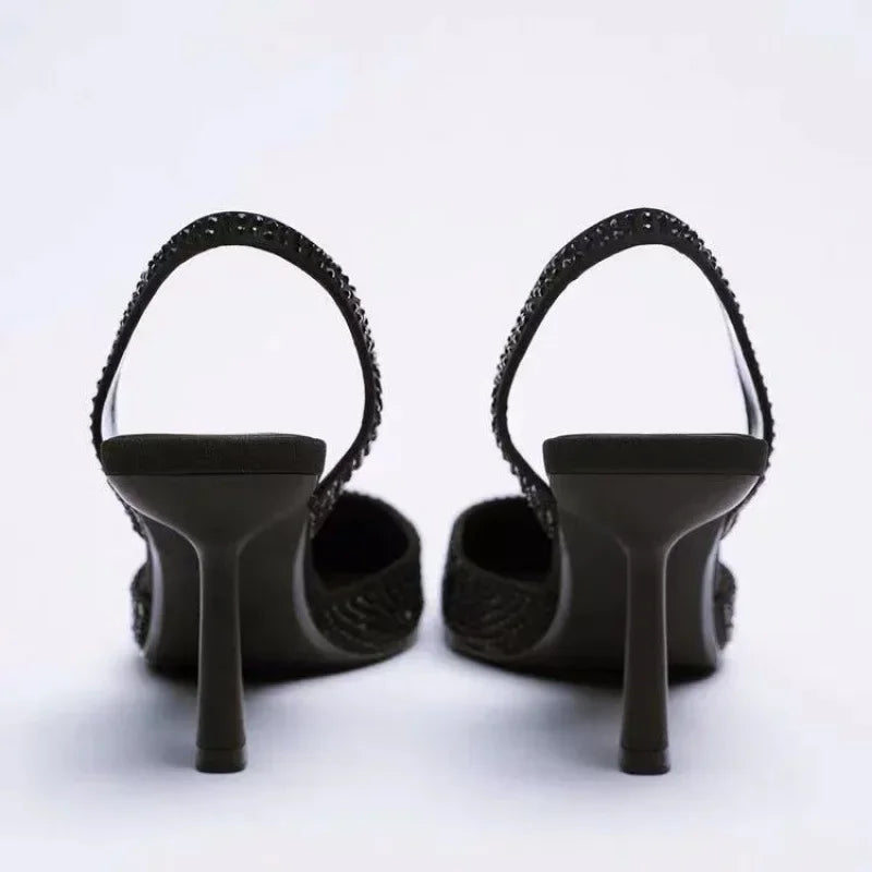 Zwarte Slingback Hakken met Glitters Elegante Stijl