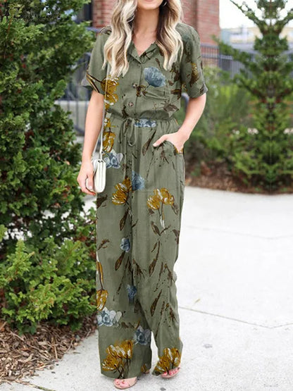 Dames Jumpsuit Bloemprint Zomerjurk Lange Mouwen