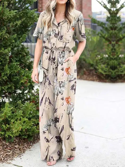 Dames Jumpsuit Bloemprint Zomerjurk Lange Mouwen - StudioMarella