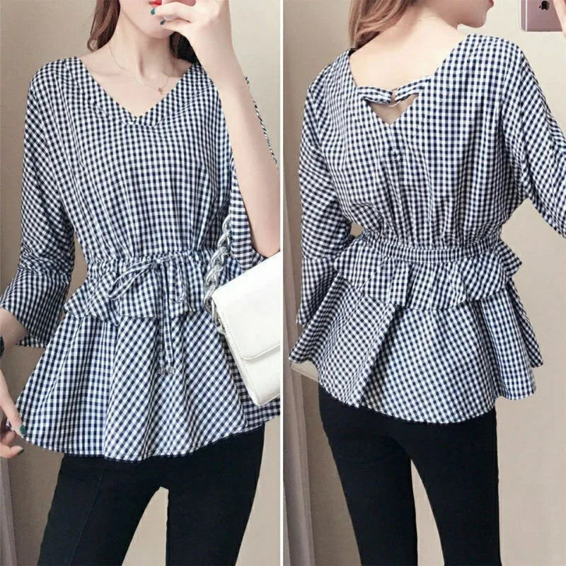 V-hals Blouse Geruit Zomerse Jurkachtig Model