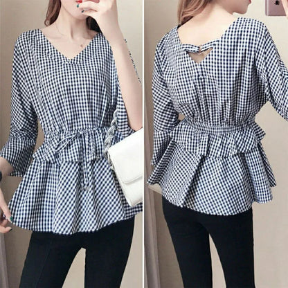 V-hals Blouse Geruit Zomerse Jurkachtig Model