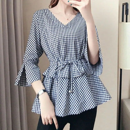 V-hals Blouse Geruit Zomerse Jurkachtig Model