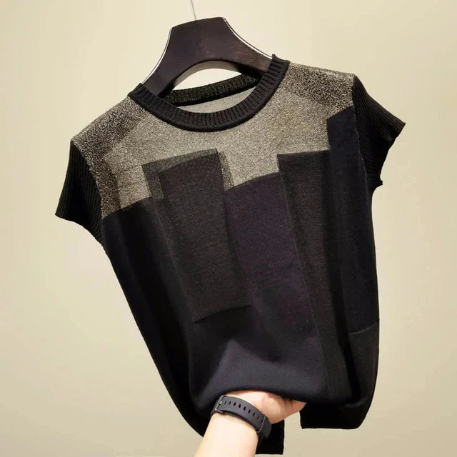 Gebreide Blouse Zomer Patchwork Stijl Eleganza Couture