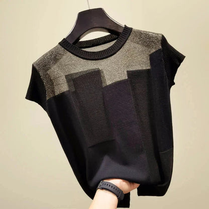 Gebreide Blouse Zomer Patchwork Stijl Eleganza Couture