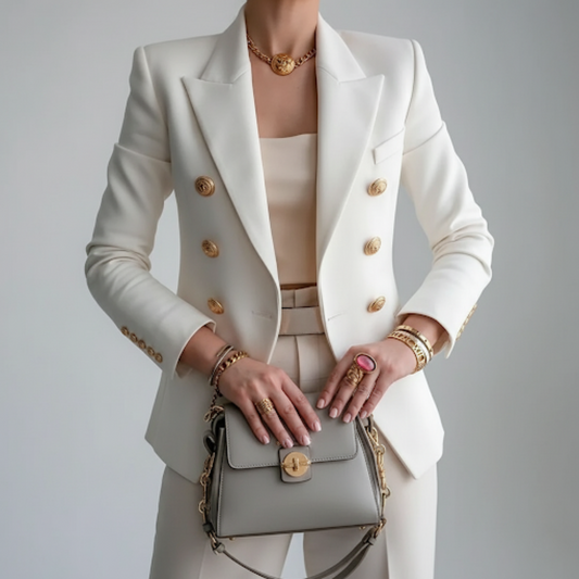 Dames Blazer met Dubbele Knopen Rood Leer - StudioMarella