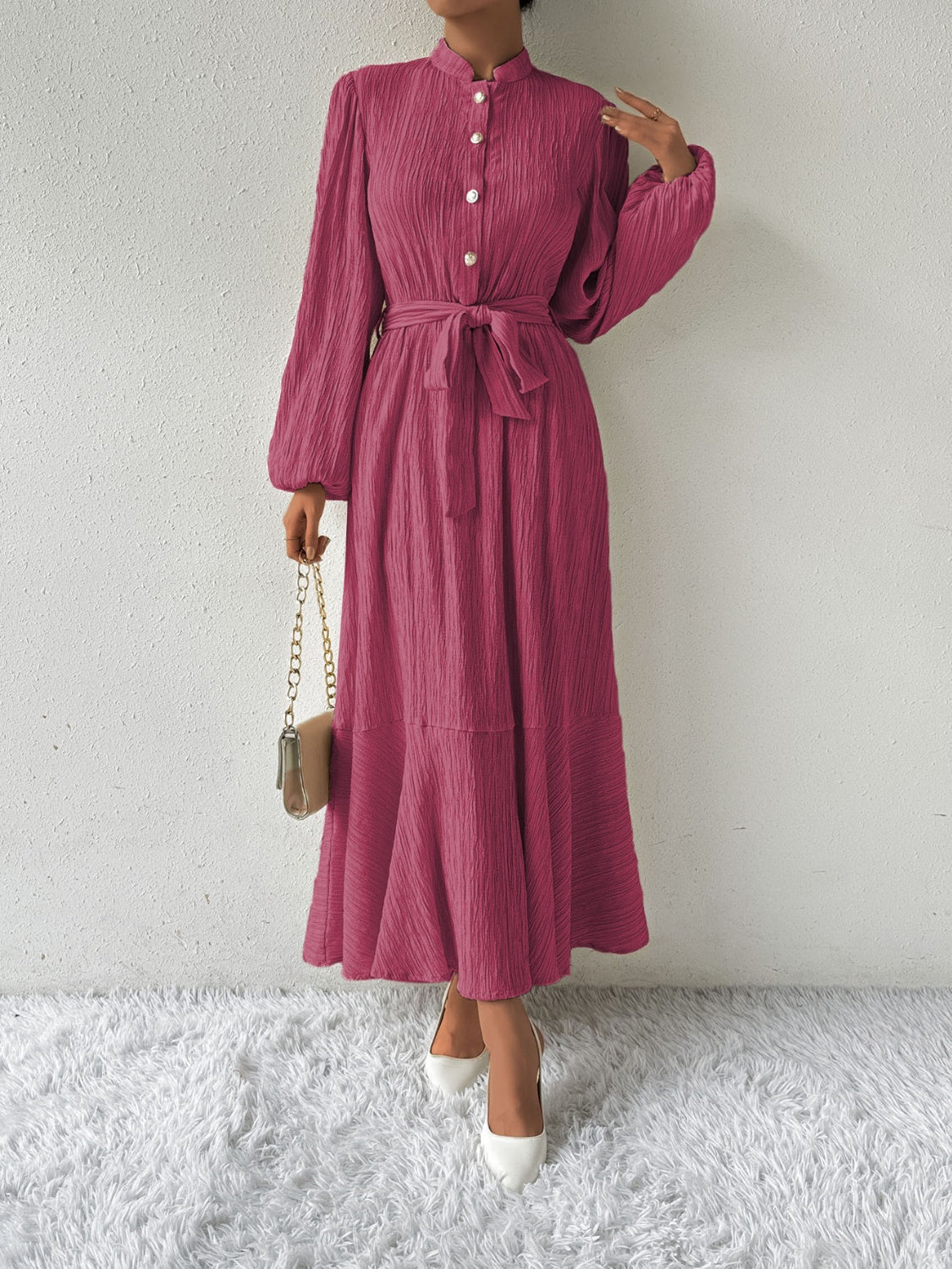 Vrouwenjurk Lange Mouwen met Taille Accent