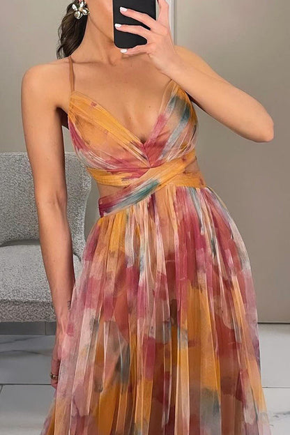 Vrouwen Zomerjurk Bloemenprint Maxi Jurk Diepe Hals