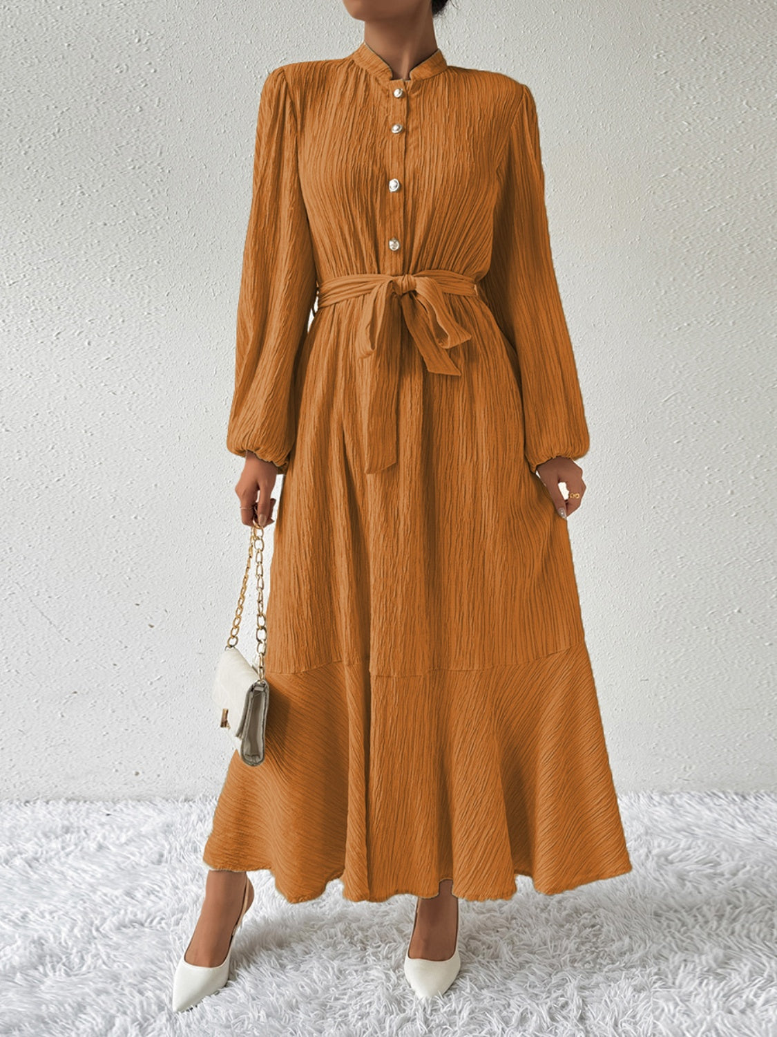 Vrouwenjurk Lange Mouwen met Taille Accent