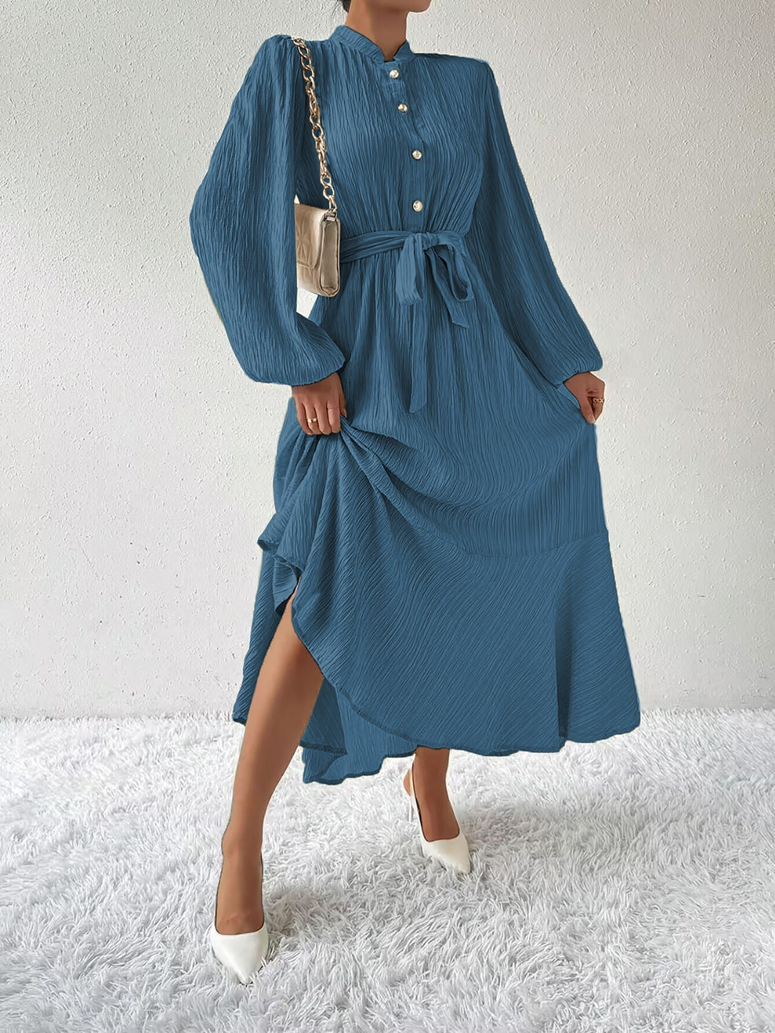 Vrouwenjurk Lange Mouwen met Taille Accent